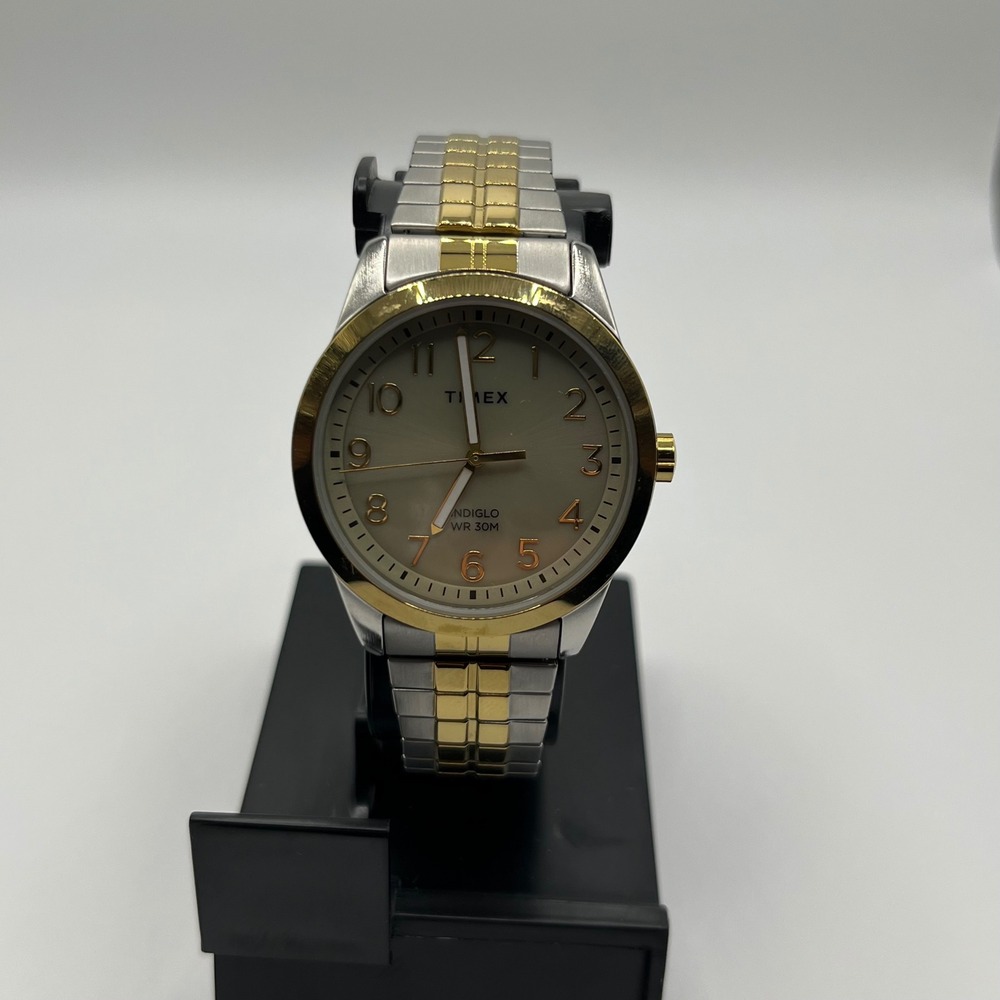 Timex Indiglo Watch Unisex OS Two-Tone Silver Gold Expansion Band WR 30M